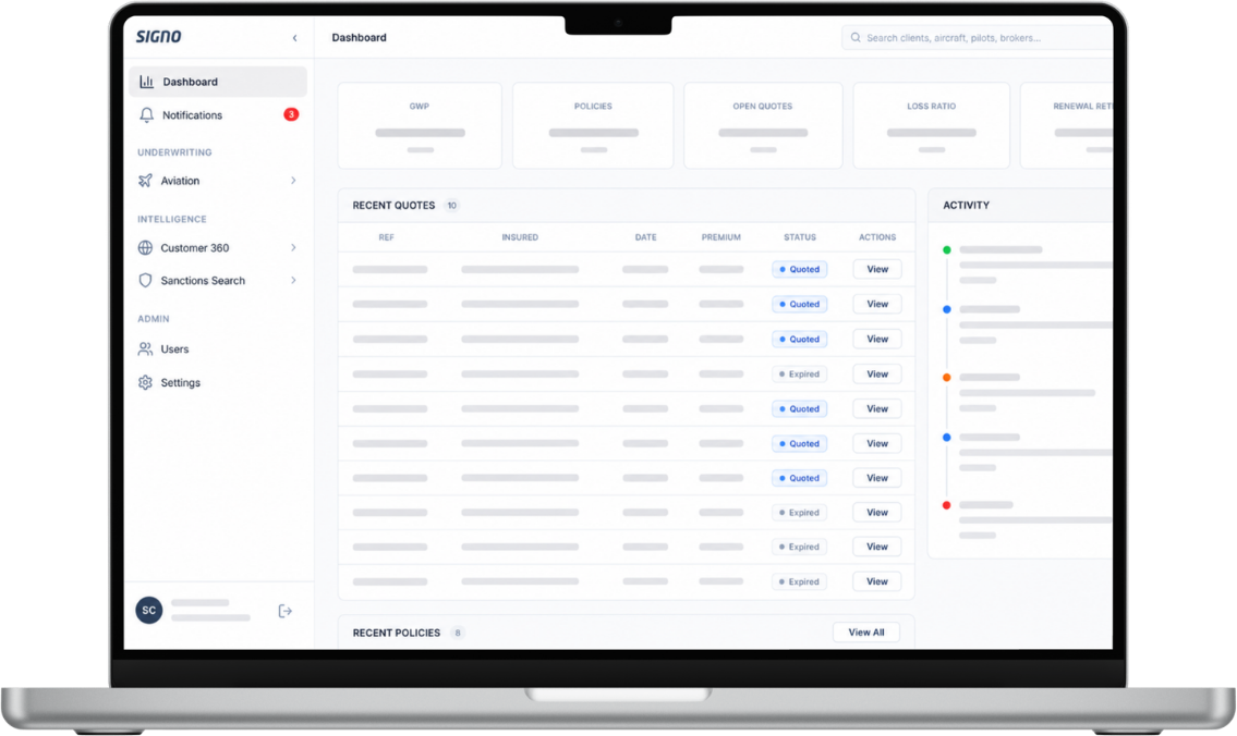 A macbook which has the Signo Dashboard open.
