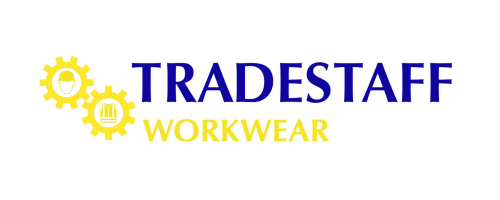 A blue and yellow logo for tradestaff workwear