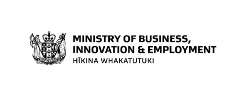 The ministry of business , innovation and employment logo is black and white.