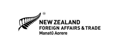 The new zealand foreign affairs and trade logo is black and white.