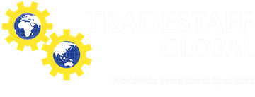 Two gears with a globe in the middle on a white background.