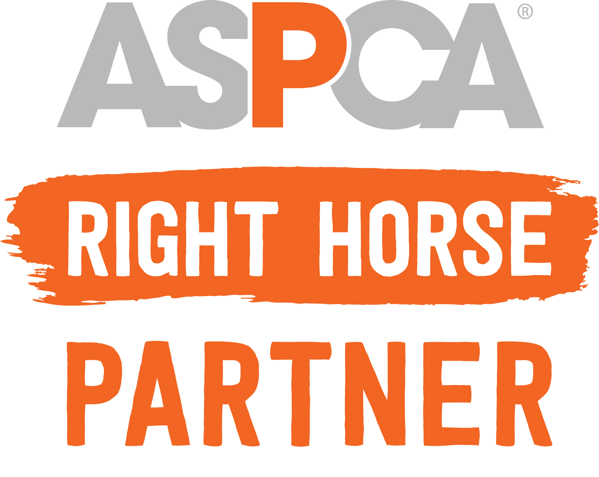 The logo for aspca right horse partner is orange and gray.