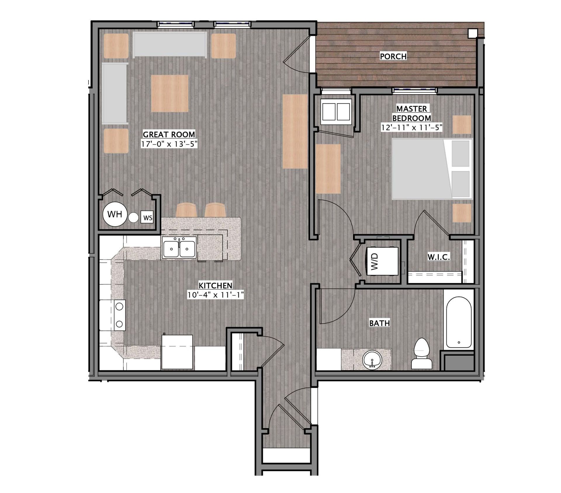 a floor plan of a house showing the great room and master bedroom