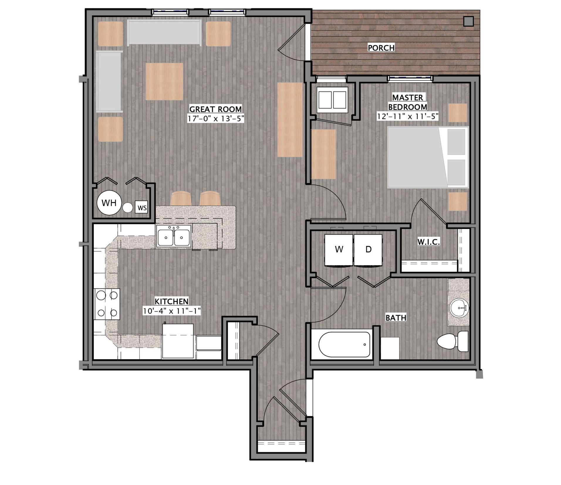 a floor plan of a house showing the great room and master bedroom