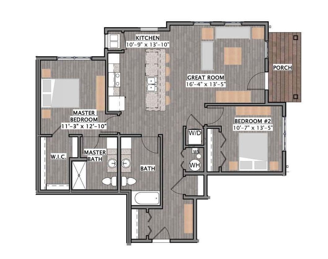 a floor plan of a house with two bedrooms and a porch .