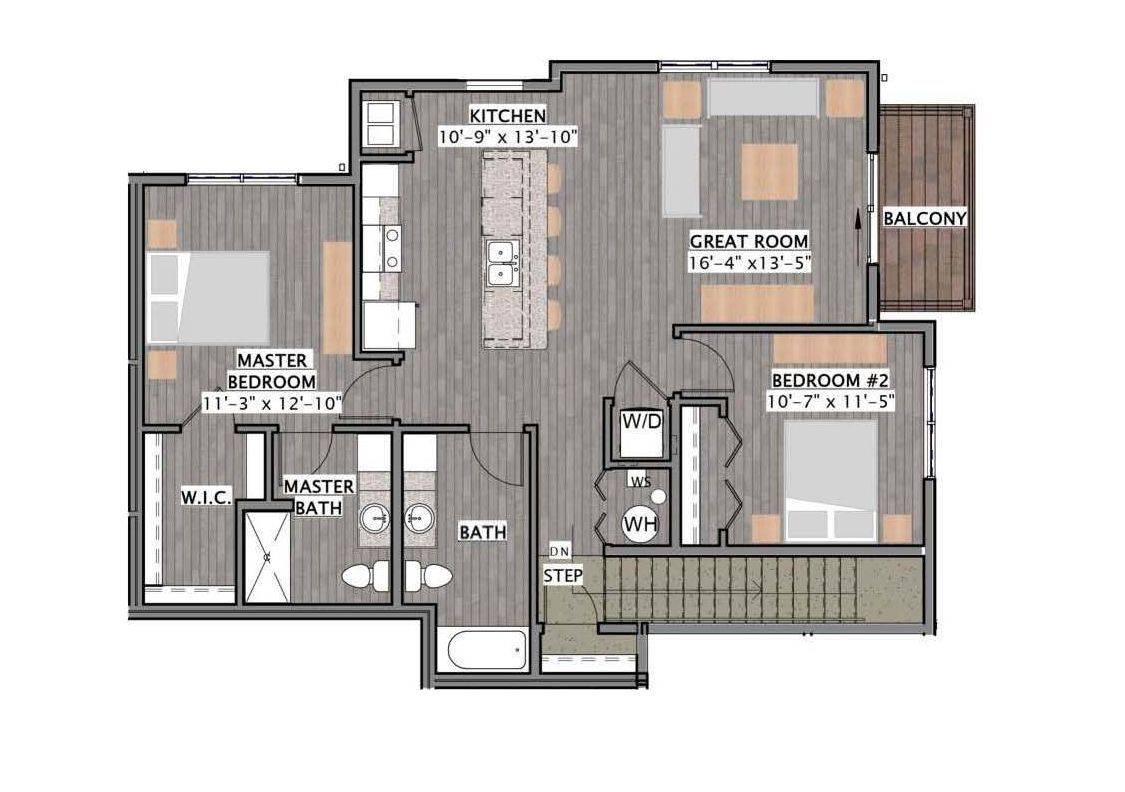 a floor plan of a house with two bedrooms and a balcony .
