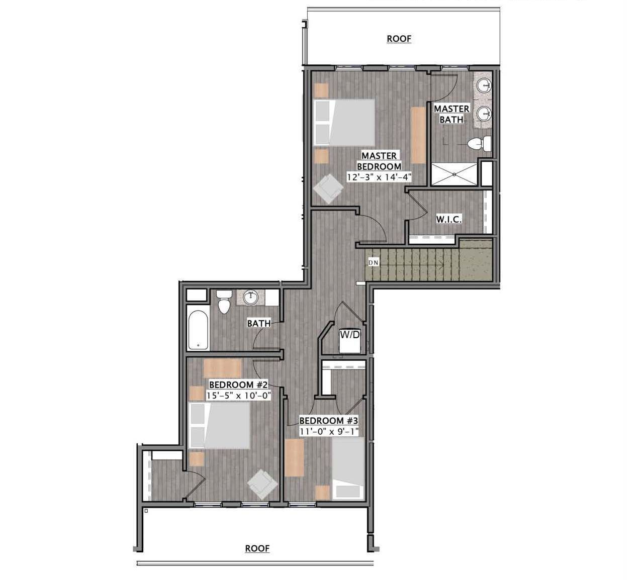 a floor plan of a house with three bedrooms and a balcony .