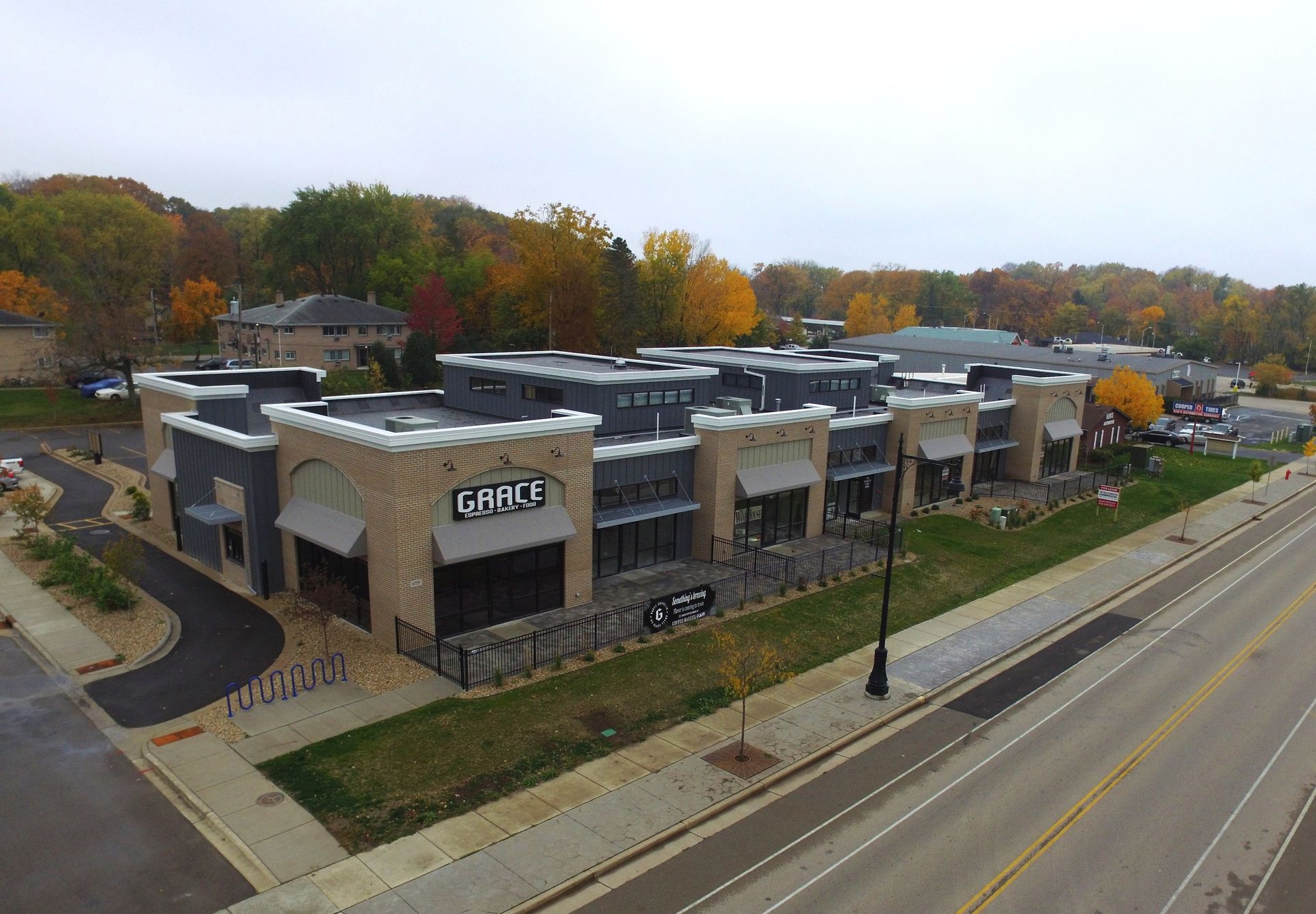 an aerial view of a building that says garle on it