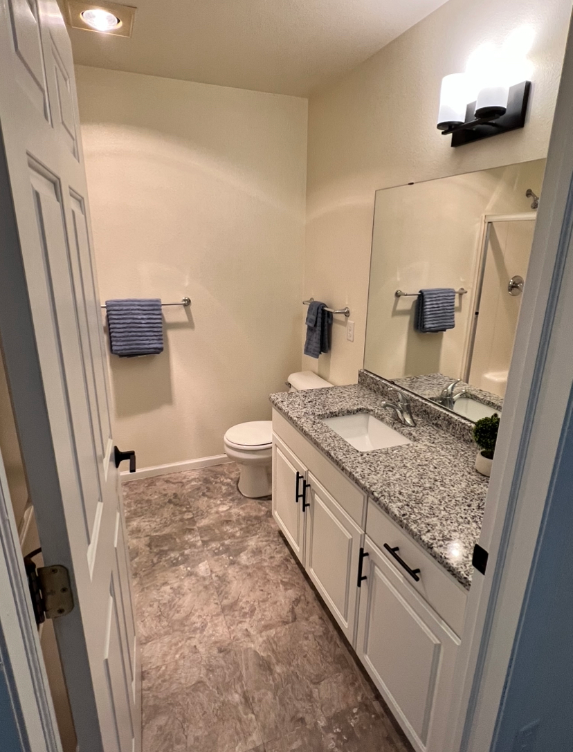 a bathroom with a toilet a sink and a mirror