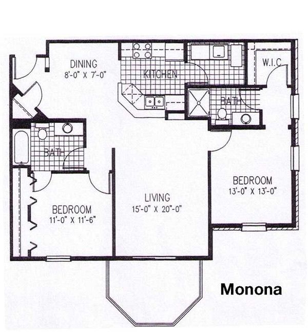 a black and white floor plan of a monona apartment