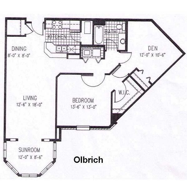 a black and white floor plan of an apartment called olbrick