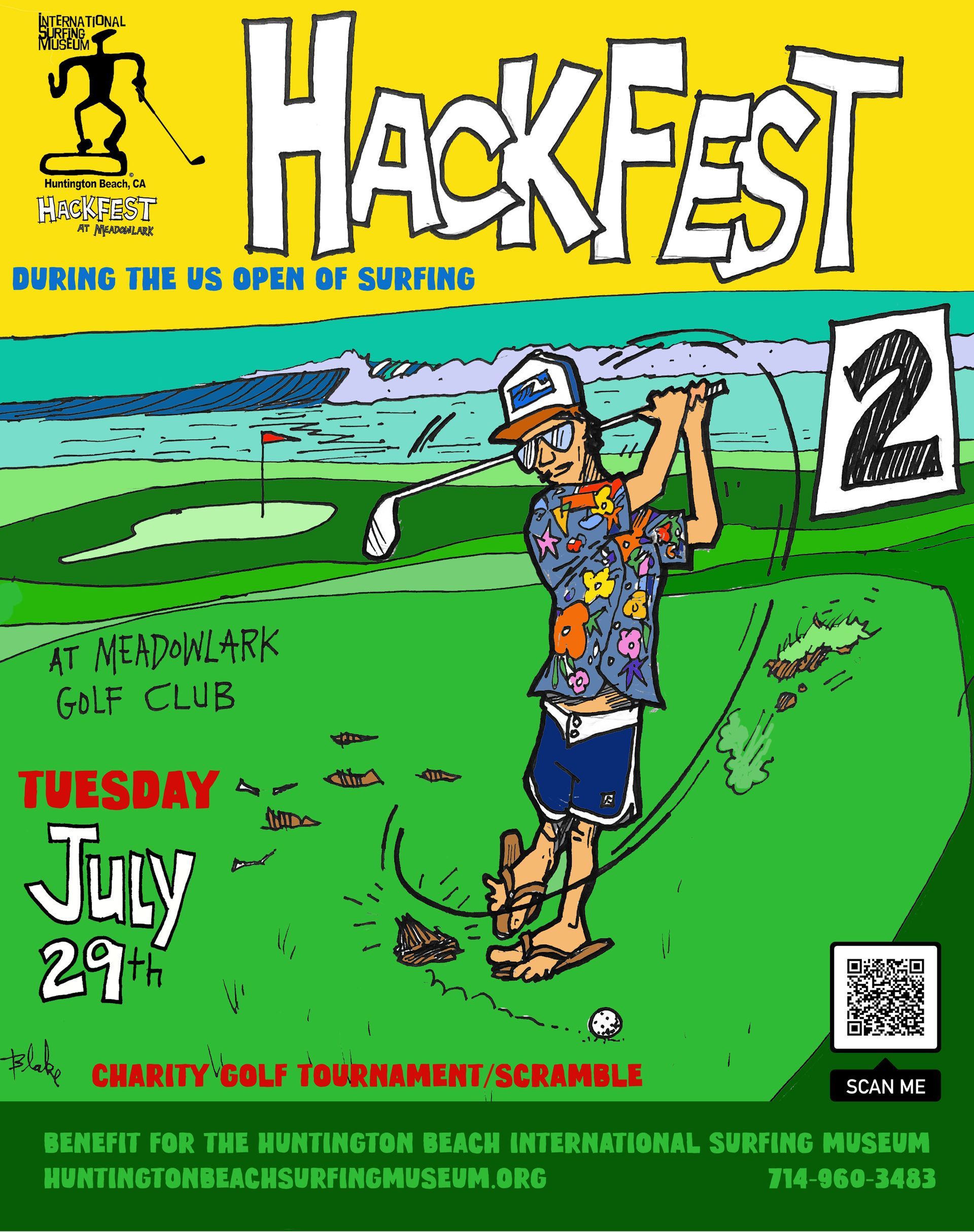 A poster for hackfest 2 shows a man swinging a golf club