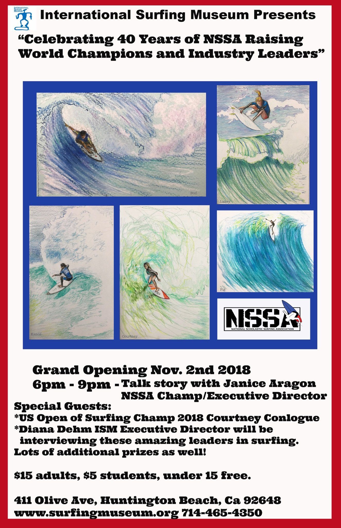 A poster for an event called international surfing museum