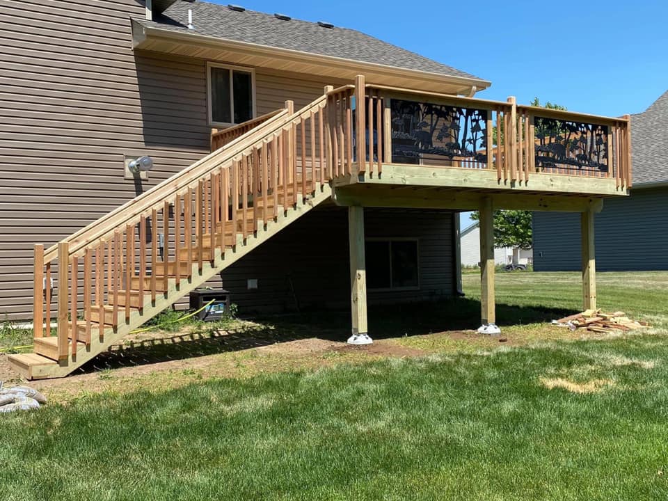 Finished wooden deck with stairs