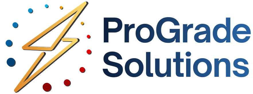 ProGrade Solutions logo with gold lightning bolt and blue and red dots.