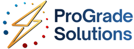 ProGrade Solutions logo with gold lightning bolt and blue and red dots.