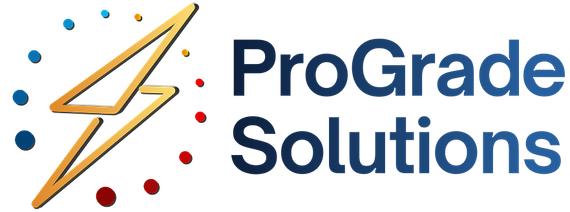 ProGrade Solutions logo with gold lightning bolt and blue and red dots.