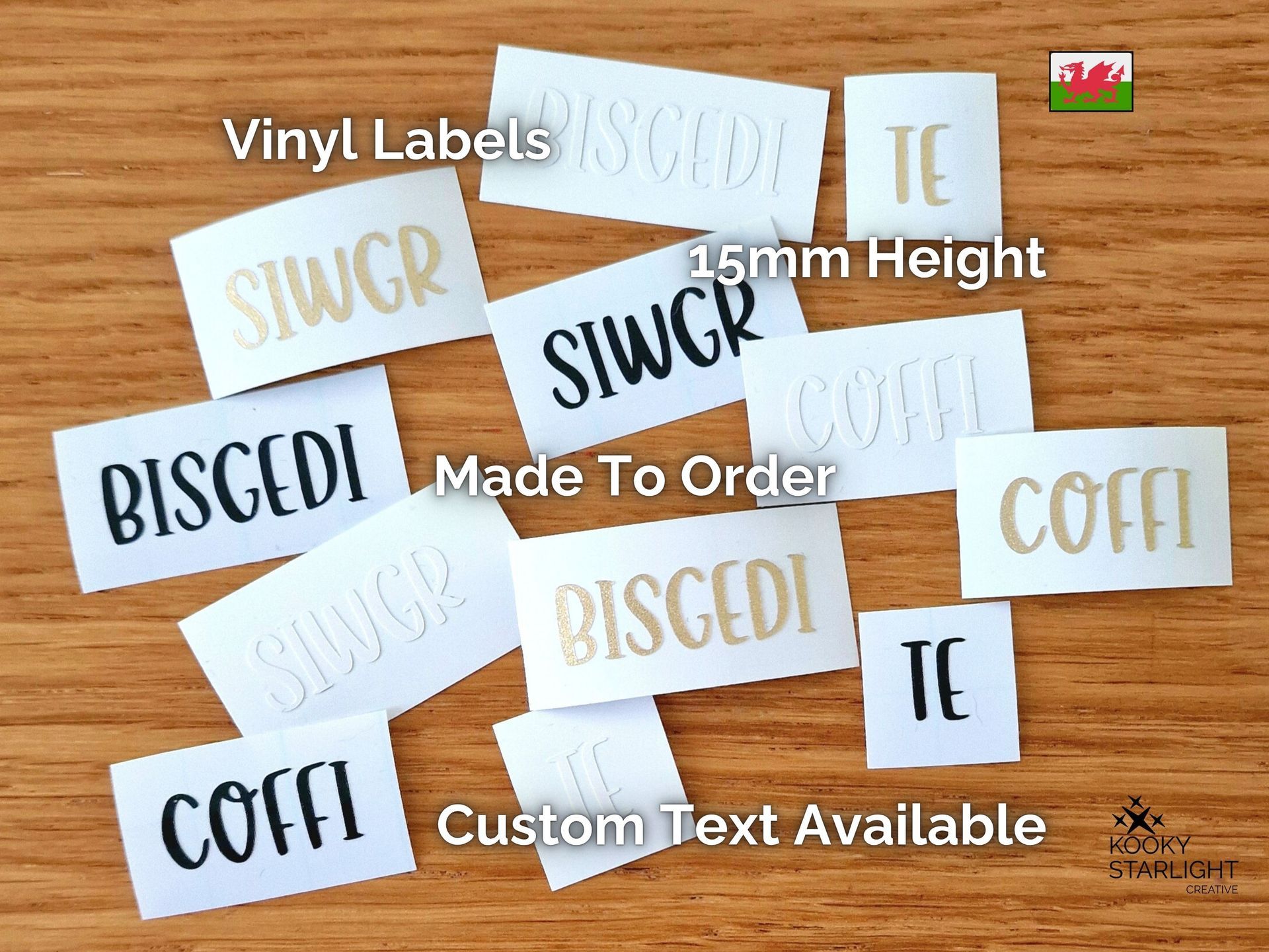 Vinyl Jar Labels Cymraeg, 15mm