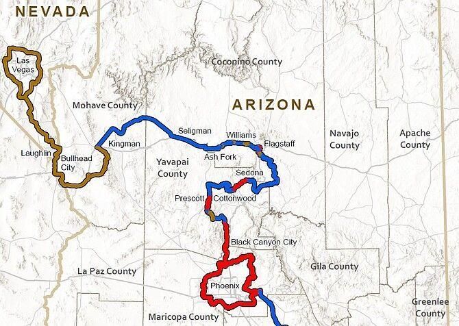 A map of the state of nevada and arizona