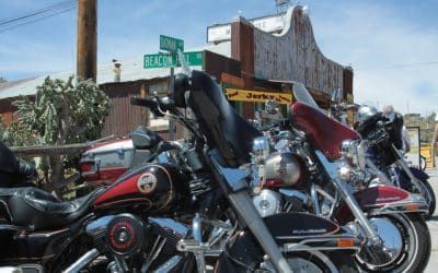 A row of motorcycles parked in front of a building.