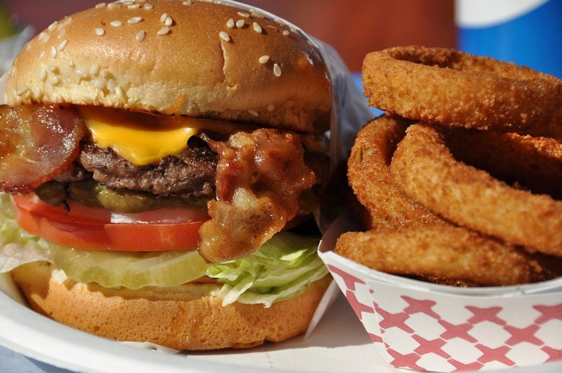Burger and onion rings