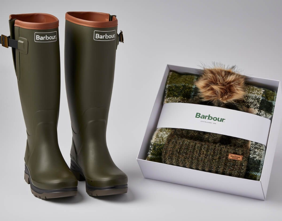 Barbour Wellies, Hat & Scarf
