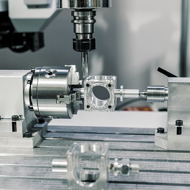 a machine is cutting a piece of metal on a table