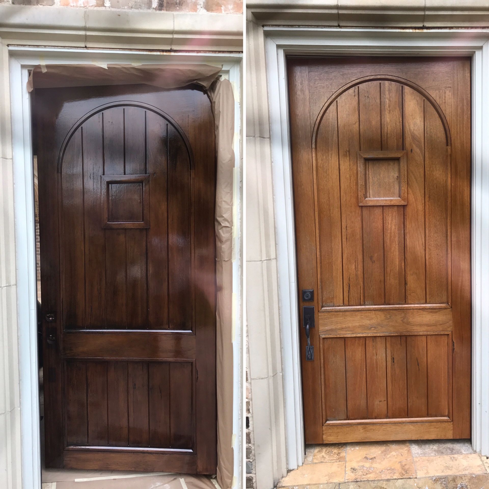 A person is painting a piece of wood with a brush.