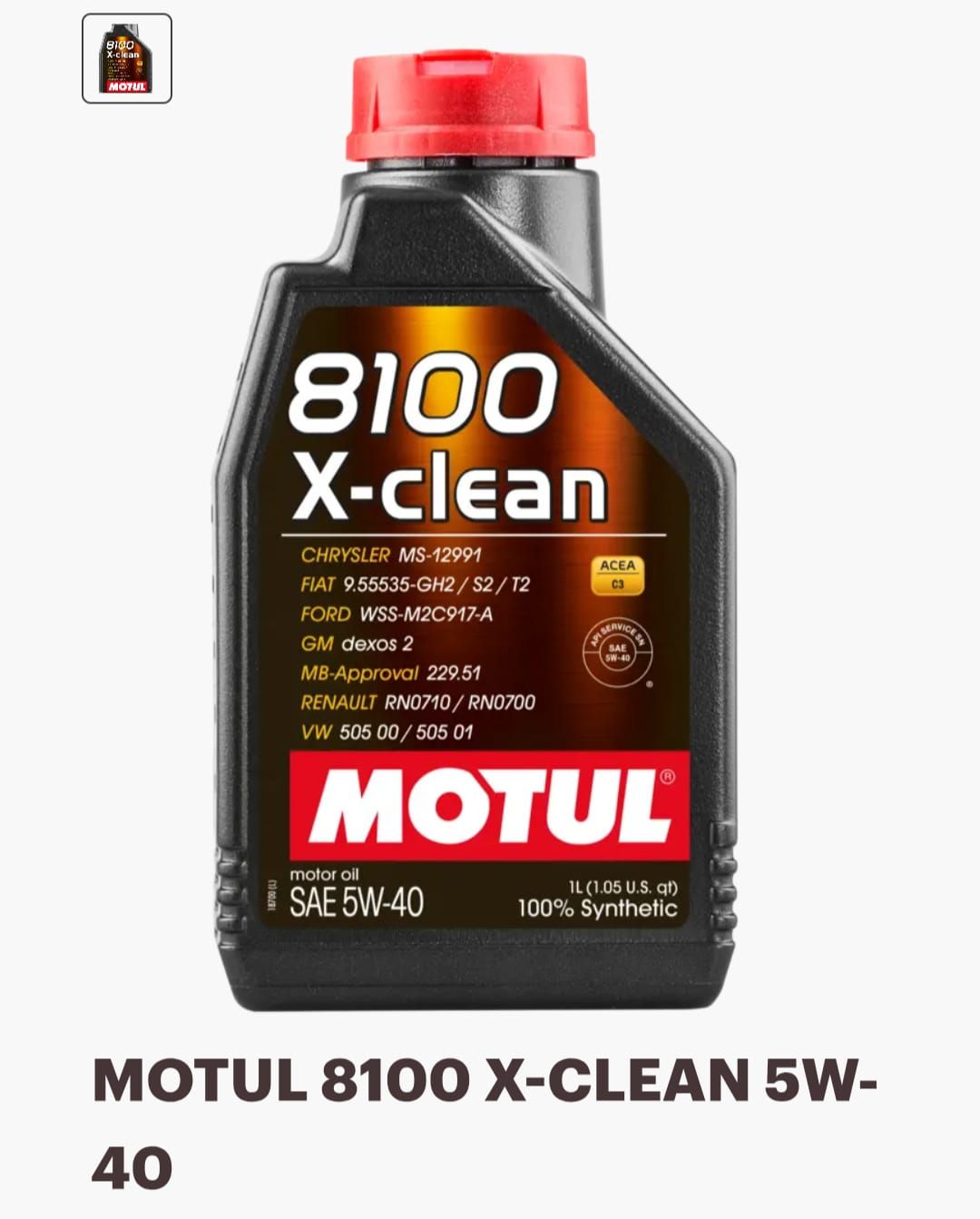 Botella de aceite de motor Motul 8100 X-Clean 5W-40, color negro con tapón rojo, texto blanco y rojo.