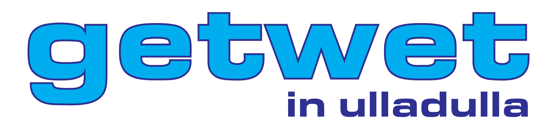 A blue and white logo for getwet in ulladulla