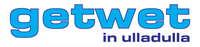 A blue and white logo for getwet in ulladulla