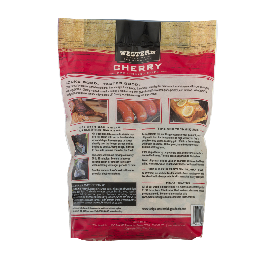 Back of the bag of Western Premium Cherry BBQ Smoking Chips