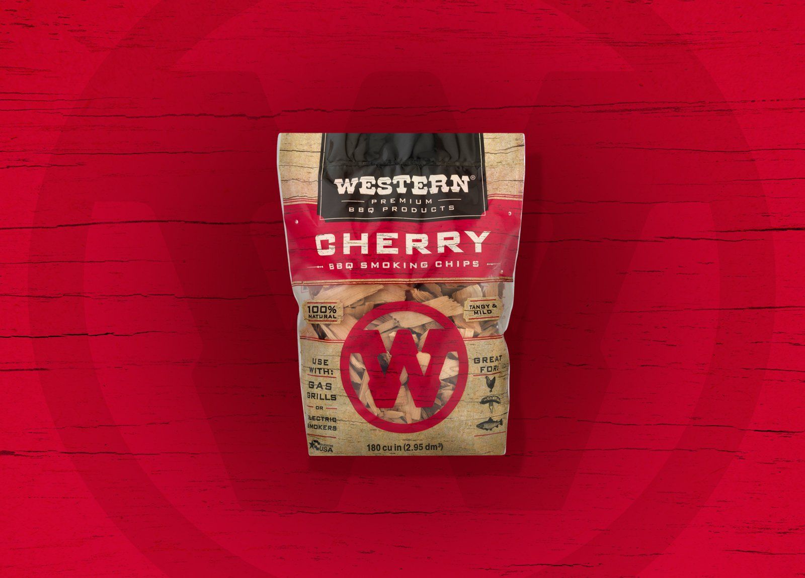 Bag of Western Cherry Smoking Chips on an red background