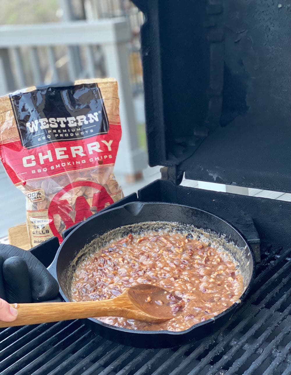 Cherry Chip Smoked Salted Caramel in pan on grill