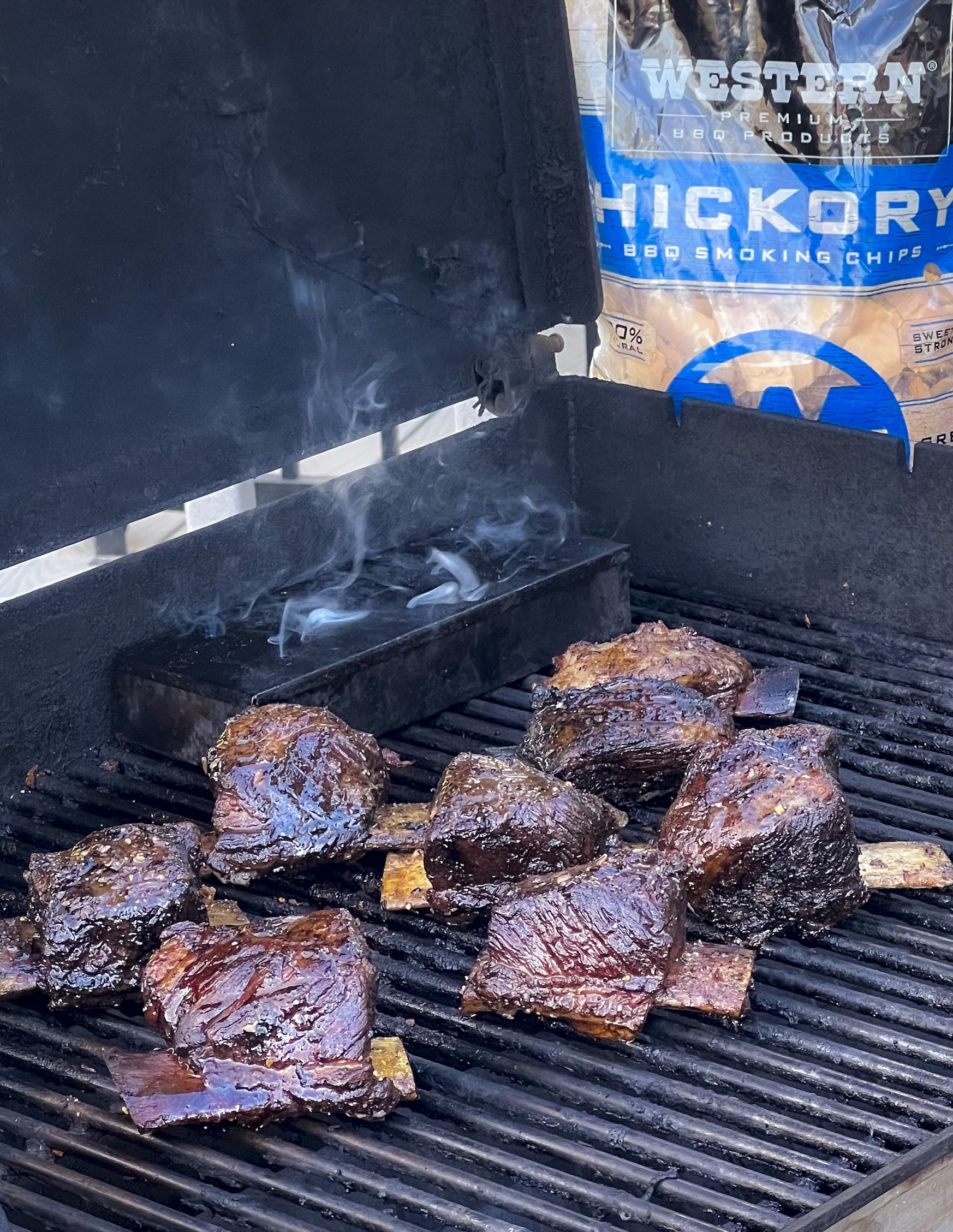 Cherry Smoked Baked Brownie in pan on grill