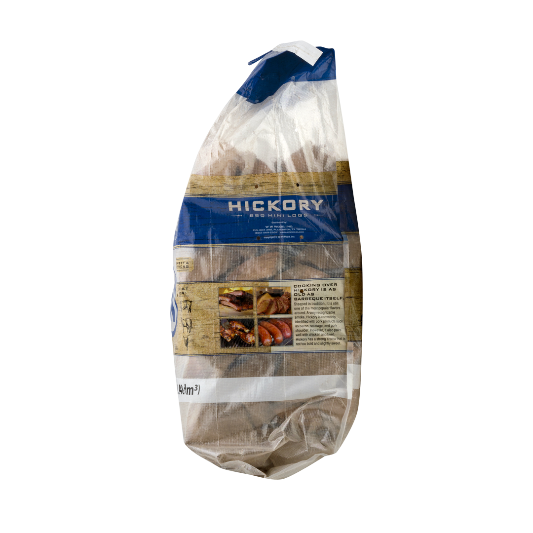 Back of bag of Western Premium Hickory BBQ Mini Logs