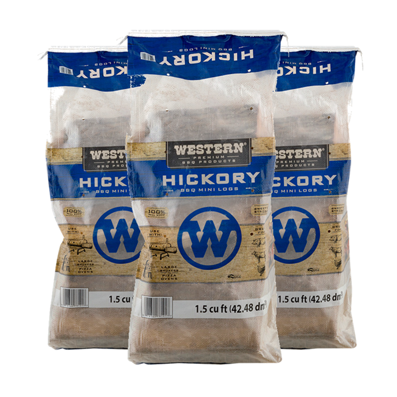 3 bags of Western Premium Hickory BBQ Mini Logs