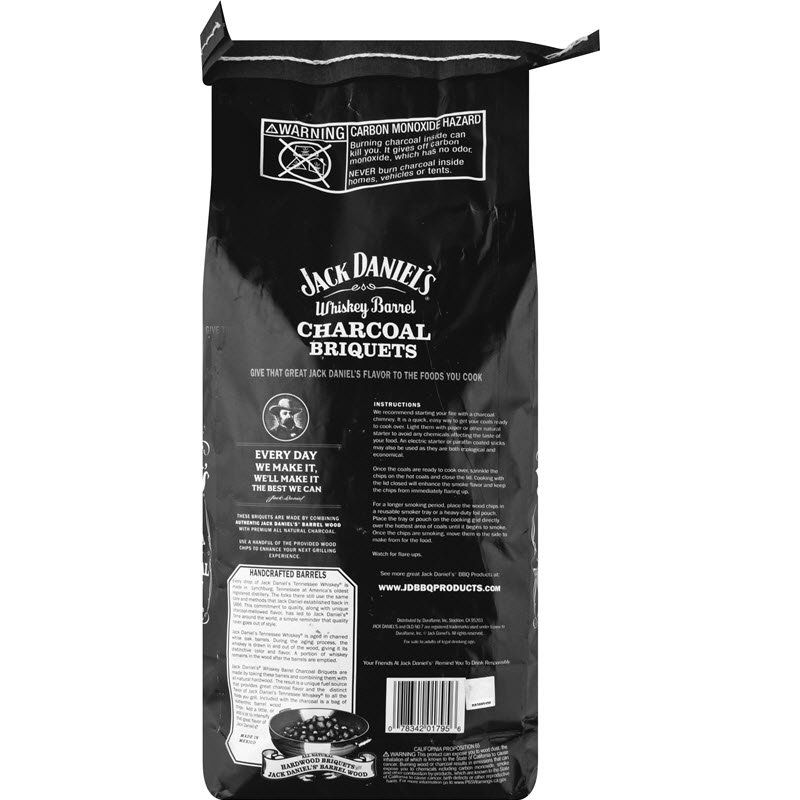 Back of bag of Jack Daniel’s® Whiskey Barrel Charcoal Briquets