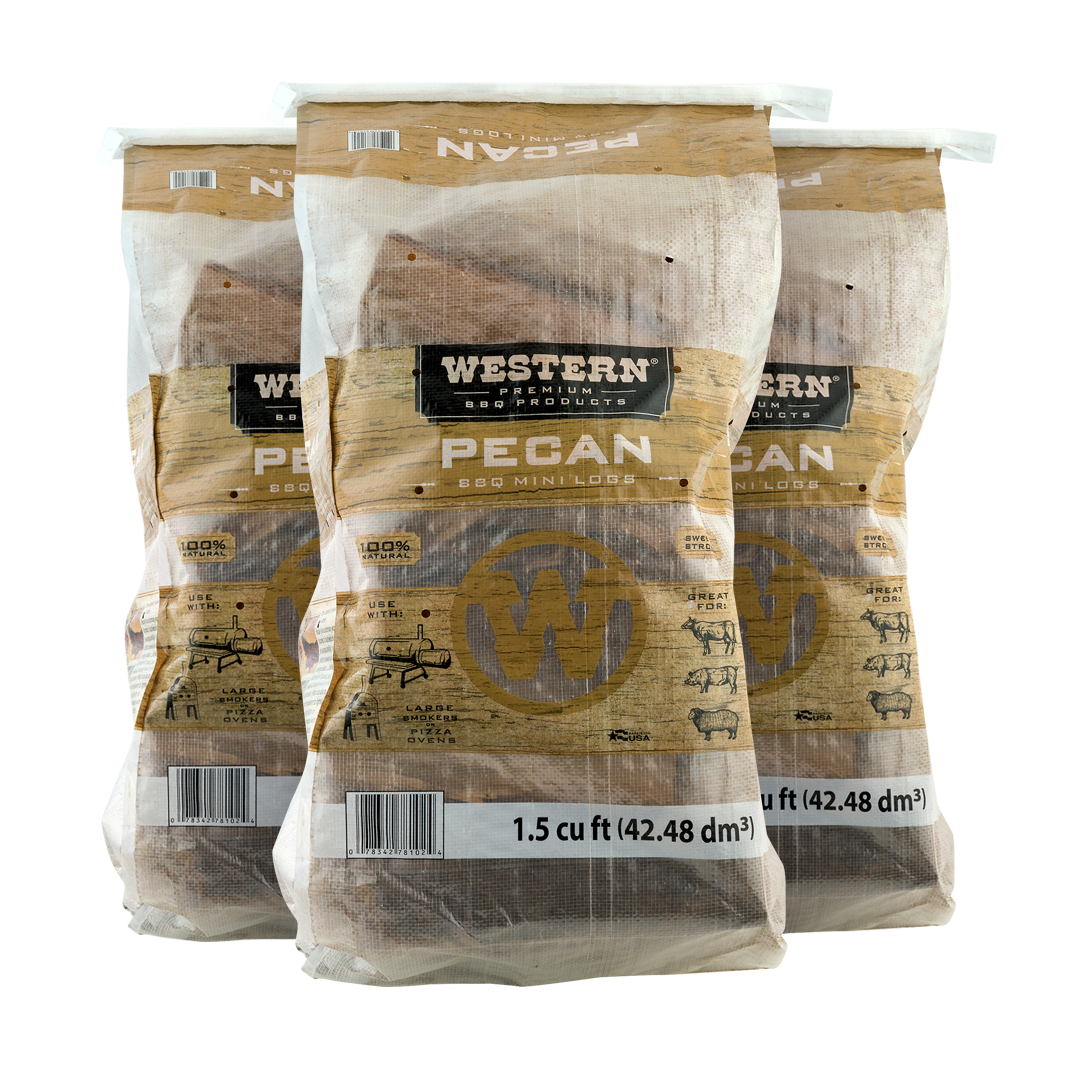 3 bags of Western Premium Pecan BBQ Mini Logs