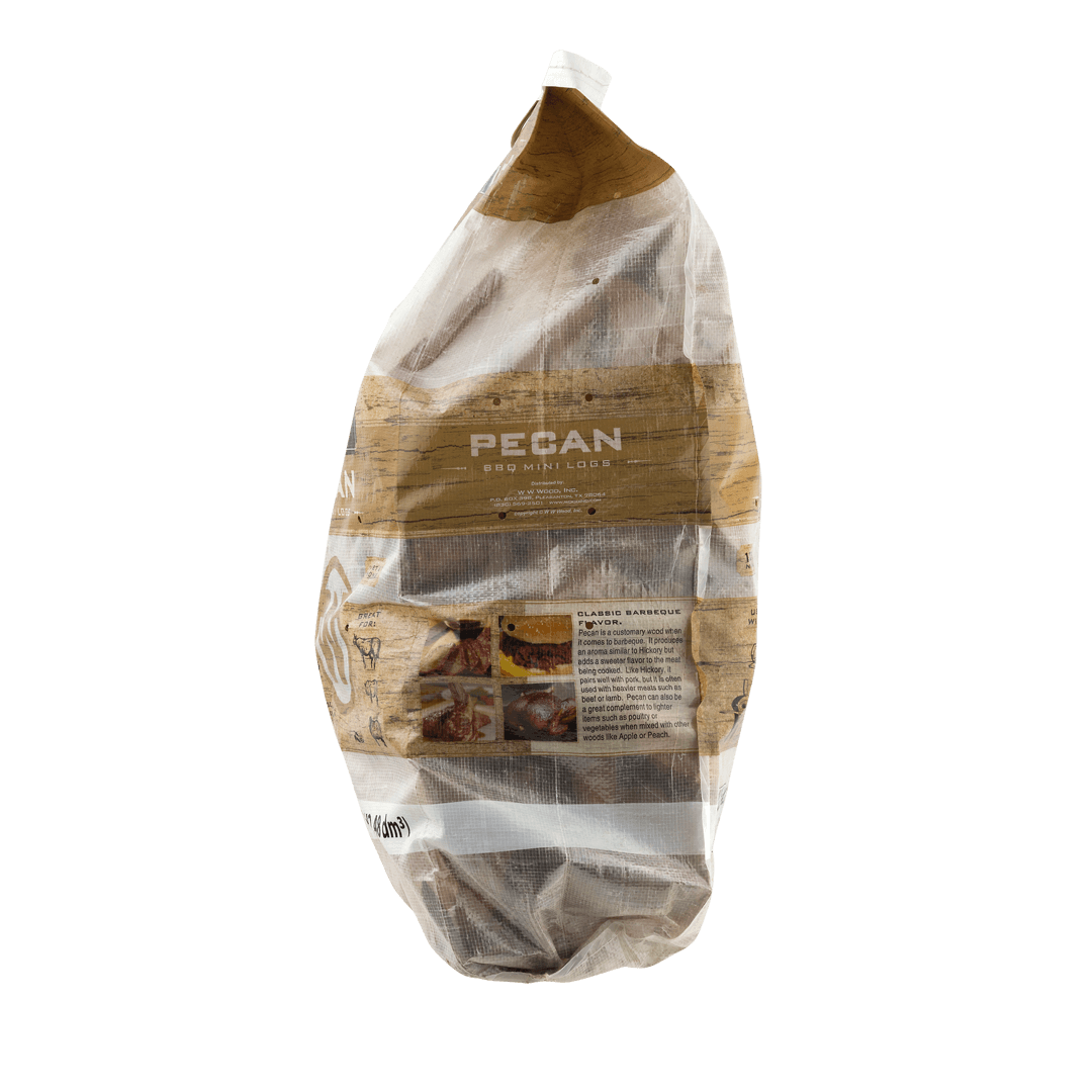 Back of bag of Western Premium Pecan BBQ Mini Logs