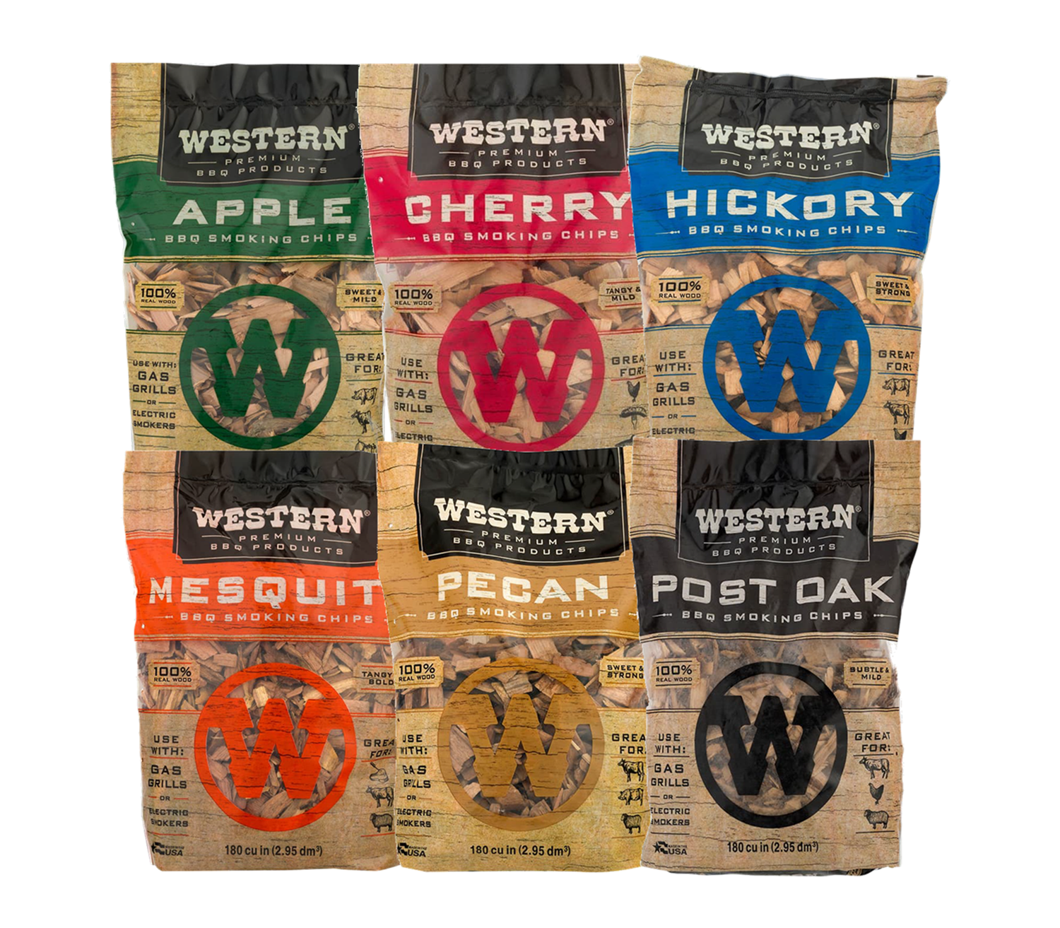 Assortment of Western Premium BBQ Smoking Chip Bags