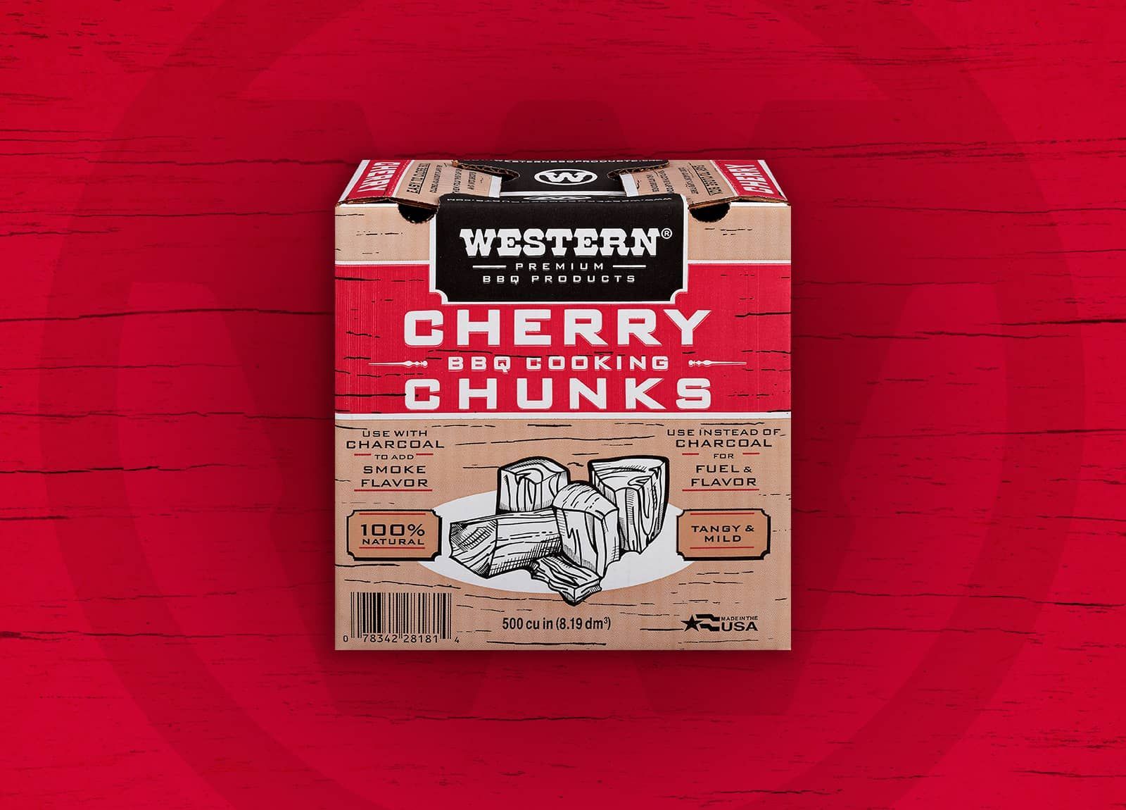 Box of Western Cherry Smoking Chunks on an red background