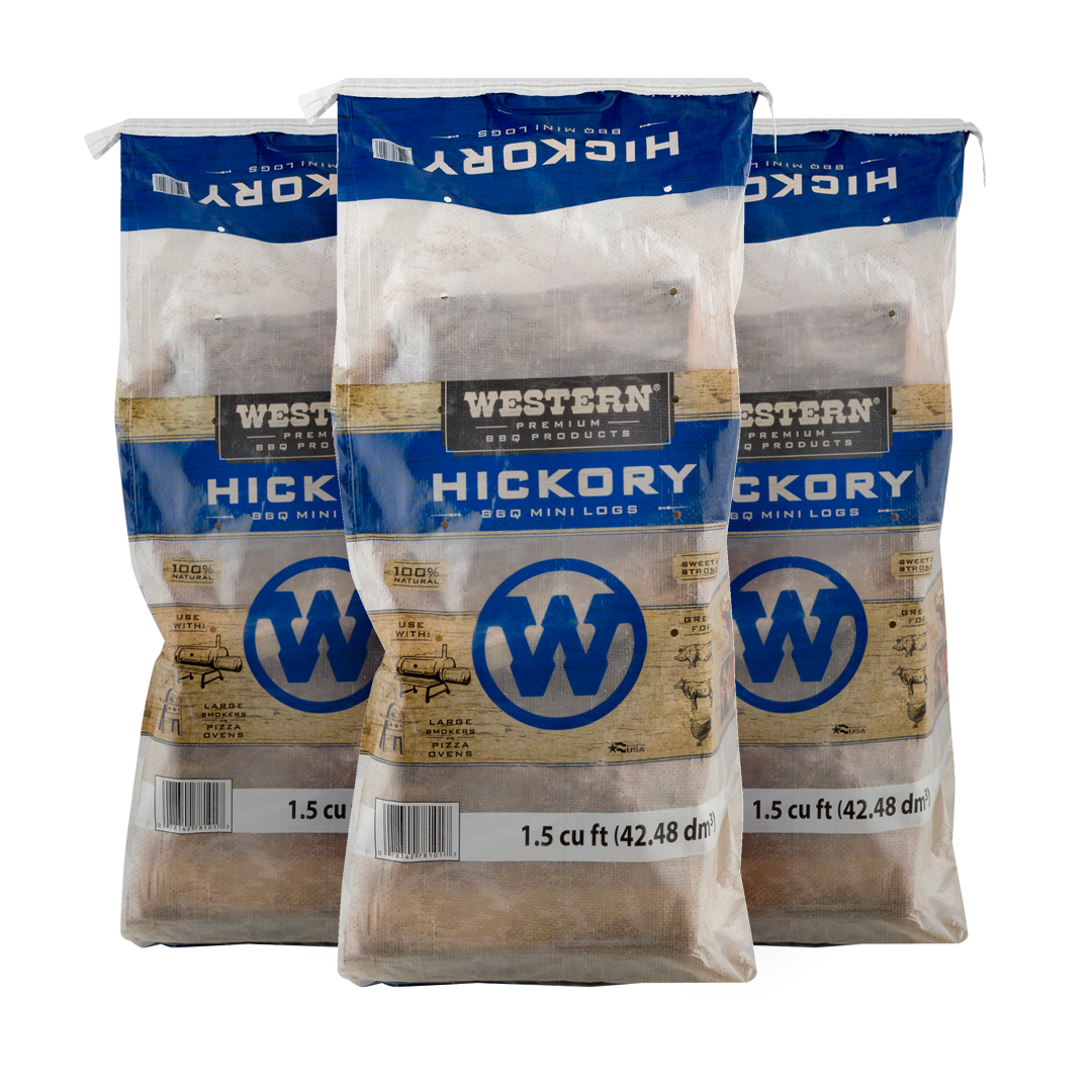 3 bags of Western Premium Hickory BBQ Mini Logs
