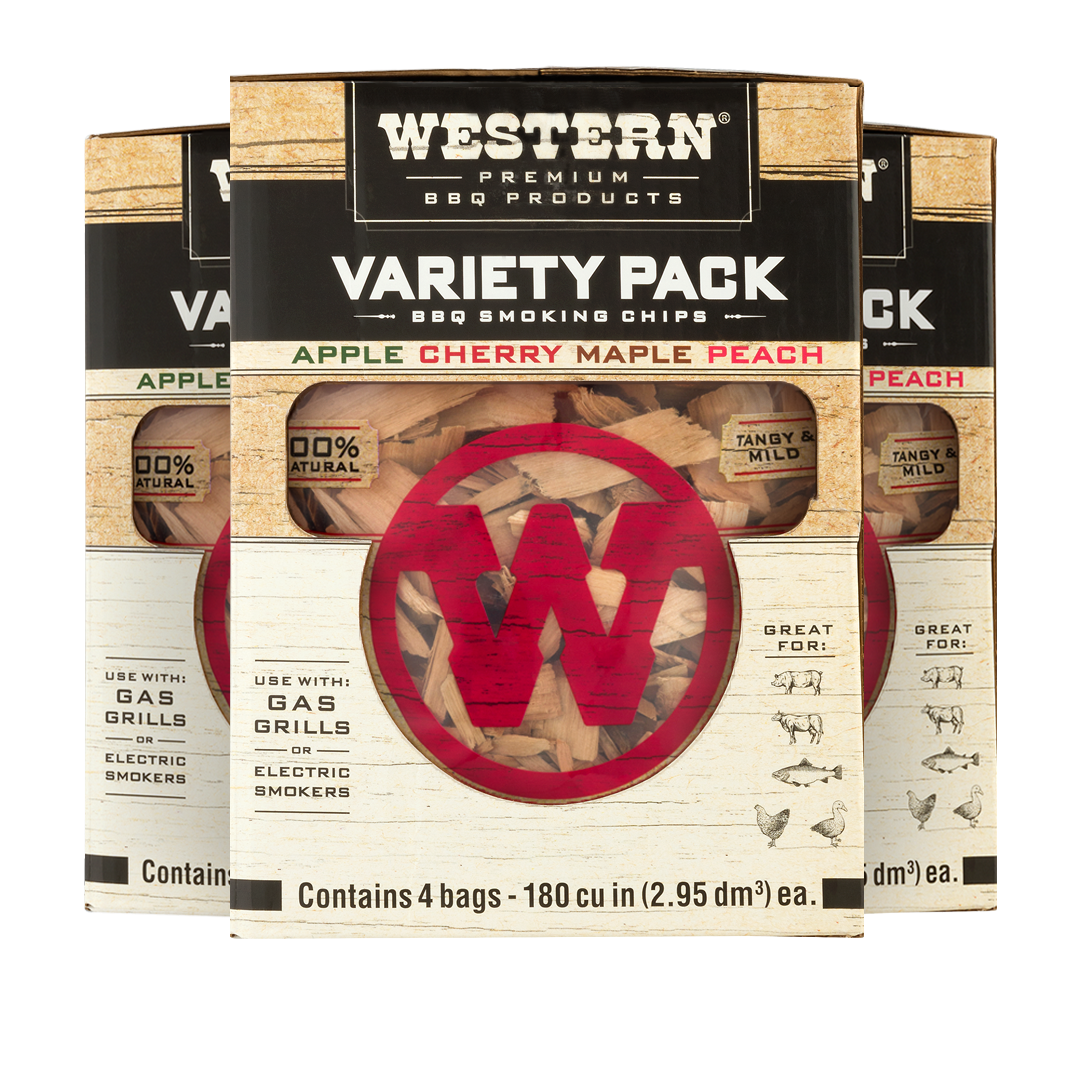 3 variety pack boxes of assorted Western Premium BBQ Smoking Chips