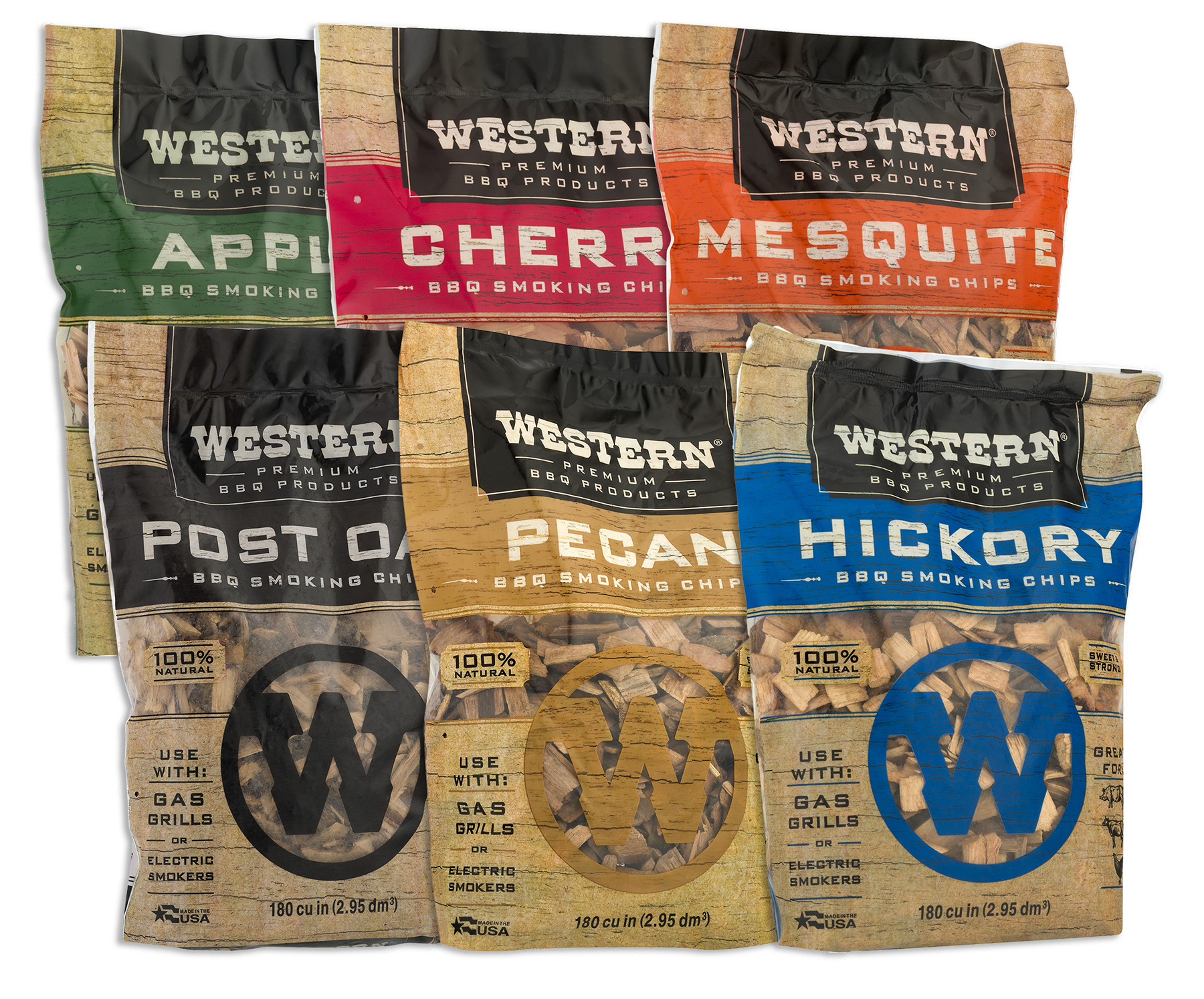 Assortment of Western Premium BBQ Smoking Chip Bags