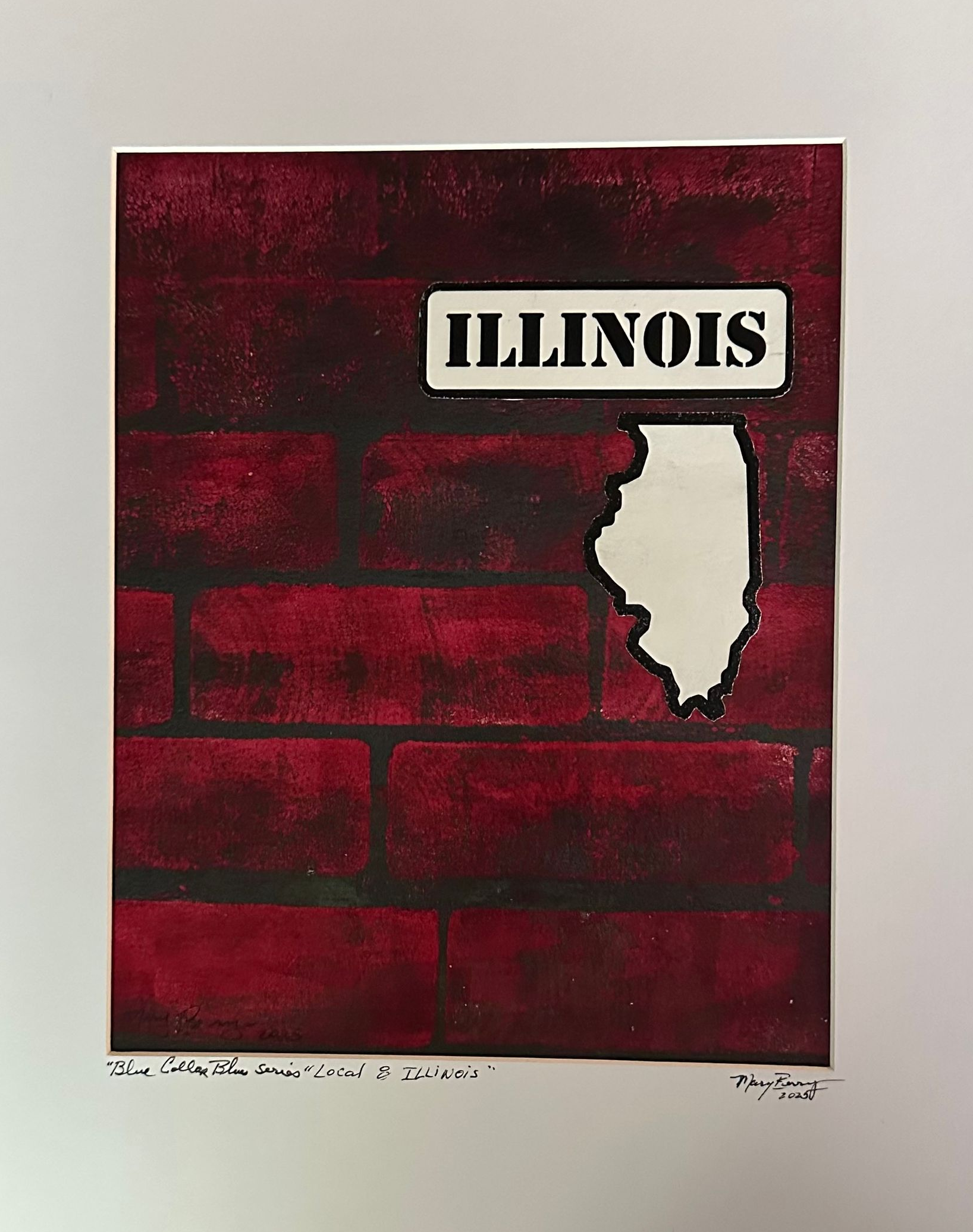 Red brick background with cutout of Illinois. 