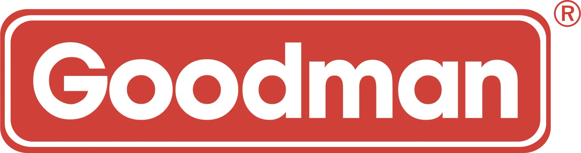 Goodman logo in white text on a rounded rectangle red background, with a registered trademark symbol.