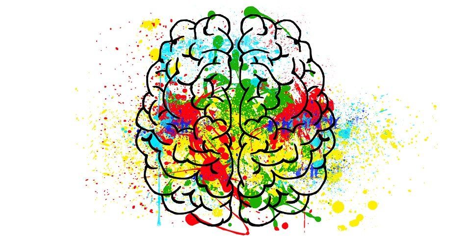 drawing of brain with colour splatter