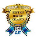 Readers' Choice Best of Jewish Atlanta 2022 award badge with gold, blue, and black text.