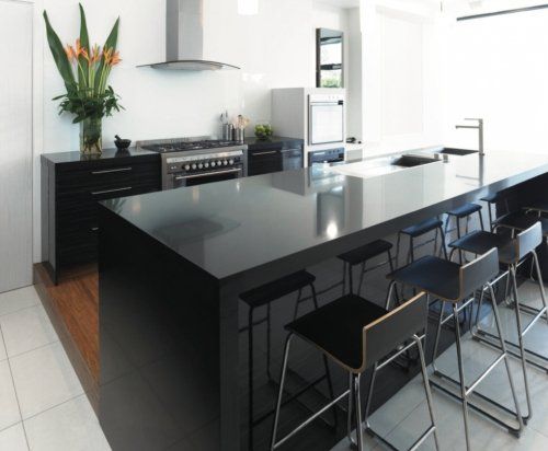 Black colour quartz surface installed in the customer house